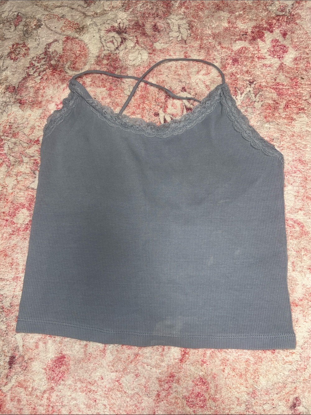 American Eagle Outfitters Lace-Trim Ribbed Cami - Dusty Blue